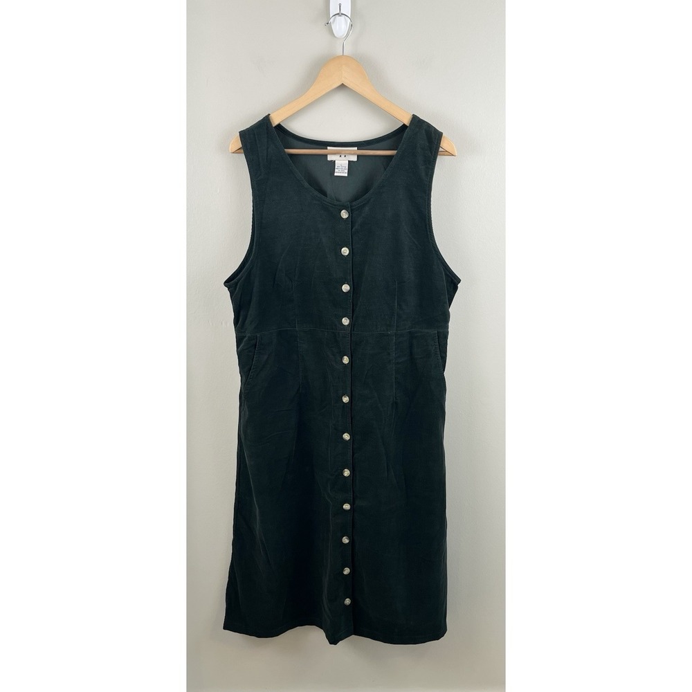 Original‎ TY Wear Green Corduroy Maxi Dress Cottagecore Side Pockets Womens Lg